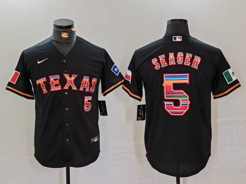 Men%27s Texas Rangers #5 Corey Seager Black Rainbow Mexico Cool Base Stitched Jersey Dzhi